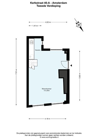 Plattegrond - Kerkstraat 46A, 1017 GM Amsterdam - Kerkstraat 46-A - Amsterdam - Tweede verdieping - 2D.jpg